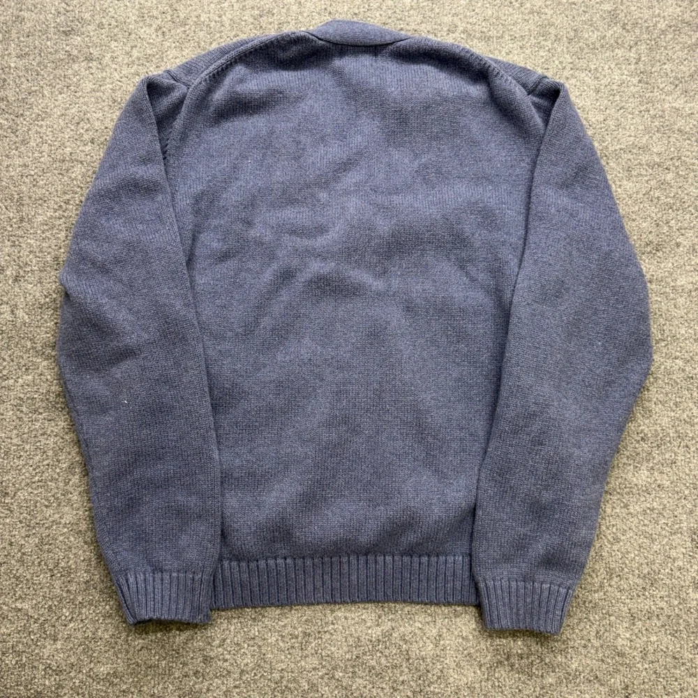 VTG LL Bean Mens Blue Cotton V-Neck Cardigan Sweater Medium Regular 100% Cotton